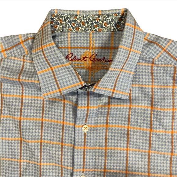 Robert Graham Long Sleeve Button Down Blue and Orange Windowpane Size XL - Picture 3 of 10